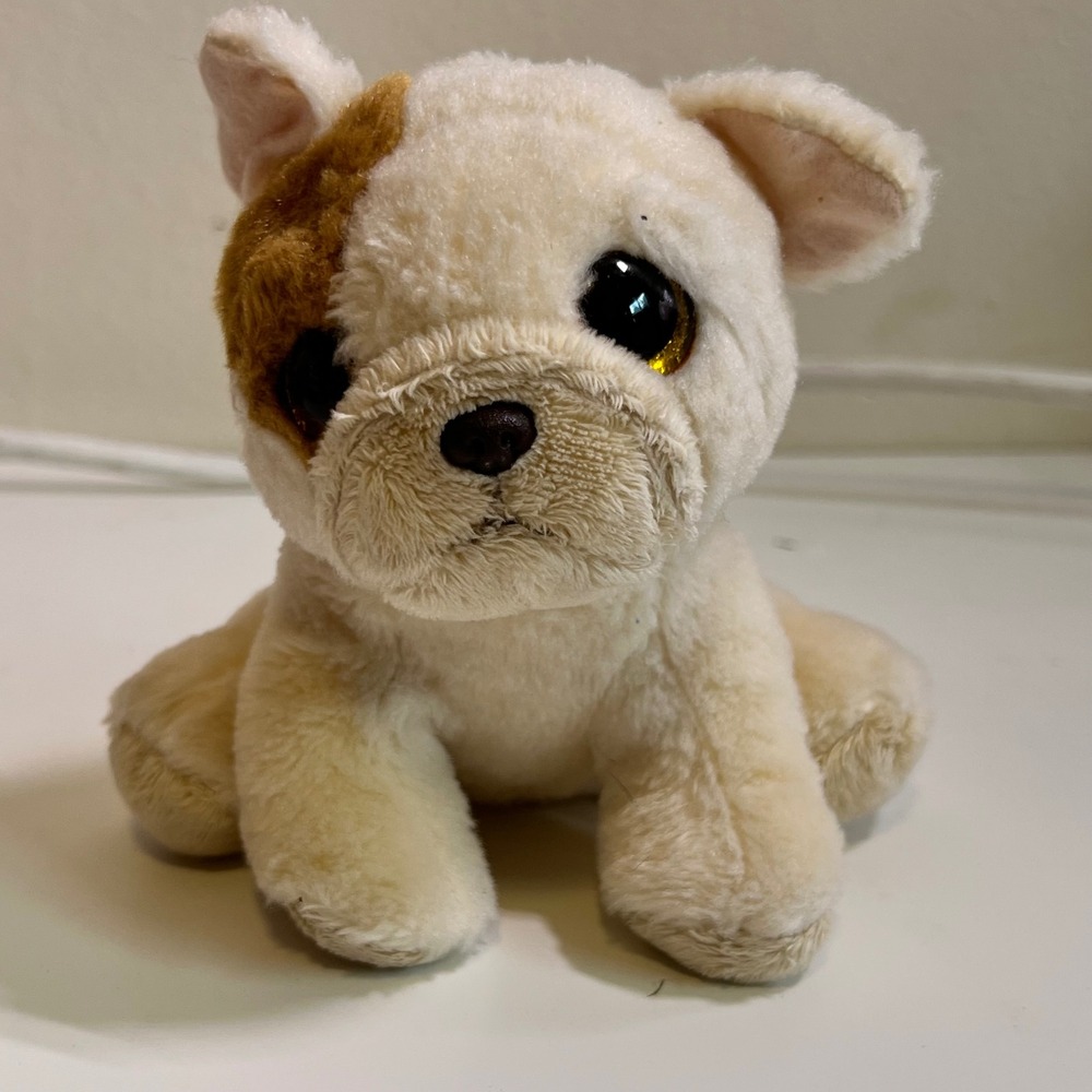 Ty Small Houghie Bulldog Plush Cream Brown VelveTy Glitter Eyes Dog 2016